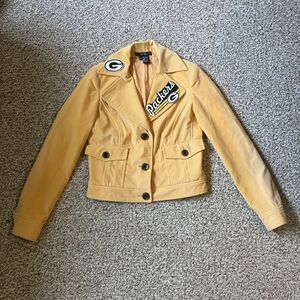 Womens Yellow Corduroy Green Bay Packers Blazer Jacket Size 0 XS Unique Pack Fan